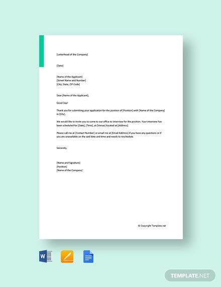 job interview invitation letter template word google docs