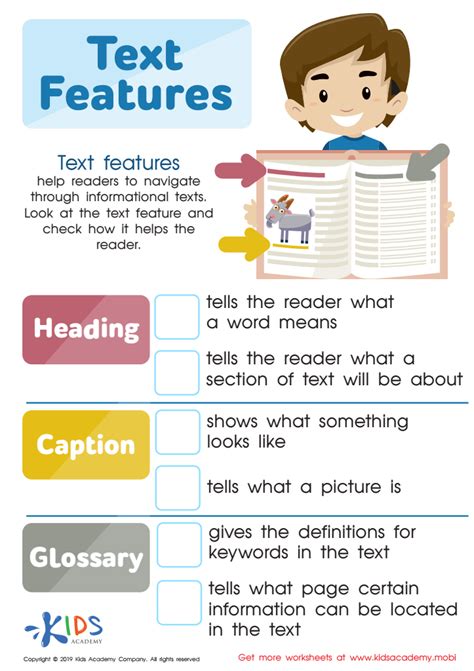 text features learning worksheet  kids