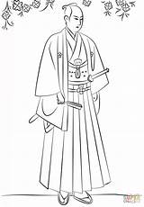Coloring Samurai Japanese Pages Hakama Printable Drawing sketch template
