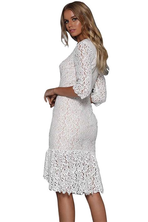 Hualong Sexy V Neck Short White Lace Dress Online Store