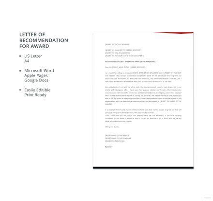 letter template  recommendation  award   google docs