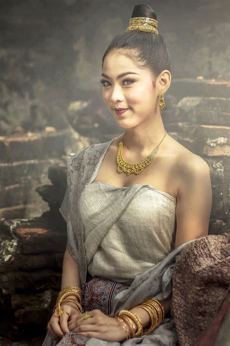 Beautiful Thai Girl In Thai Traditional Costume Thai Dress Thai