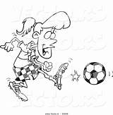 Soccer Cartoon Girl Outline Kicking Coloring Vector Ron Leishman Royalty sketch template