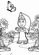 Masha Bear Coloring Pages Printable Color Butterfly Following Print Characters Garden sketch template