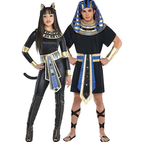 adult egyptian bastet goddess and egyptian pharaoh couples costumes party city