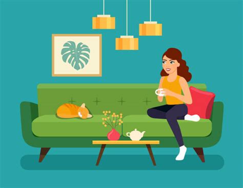 woman sitting on couch illustrations royalty free vector graphics