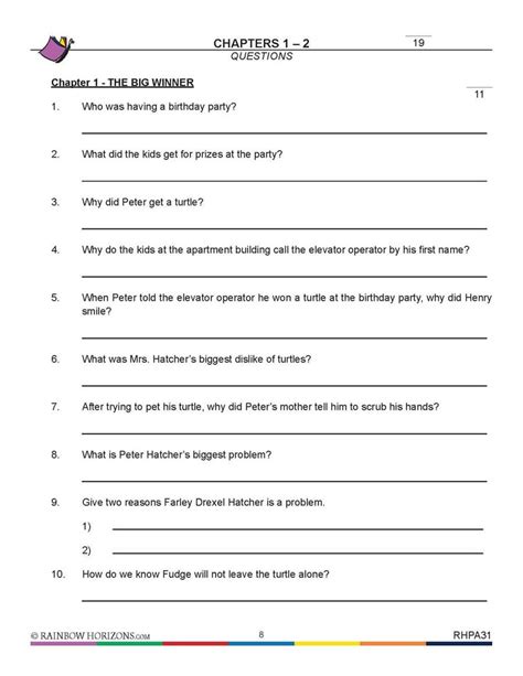 tales   fourth grade  chapter  questions worksheet