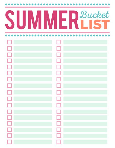 printable summer bucket list template printable templates