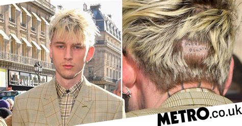 machine gun kelly shows off edgy head tattoo at paris fashion week
