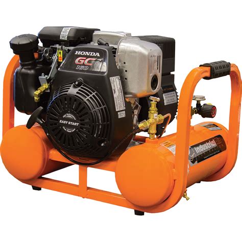 industrial air contractor gas powered pontoon air compressor  hp honda ohc engine  gallon
