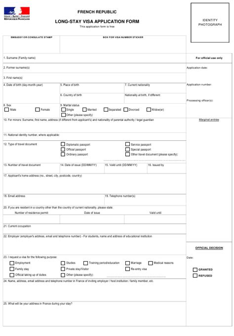 French Republic Long Stay Visa Application Form Download Fillable Pdf
