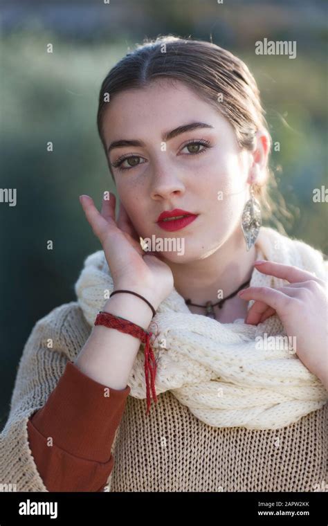 Close Up Of 18 Year Old Spanish Girl Vertical Shot With Natural Light