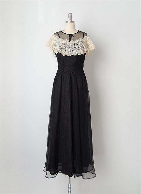 vintage 1940s dress 40s lace dress black maxi dress le etsy