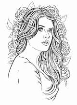Coloring Pages Adult Girls Beautiful Adults Sheets Lady Books People A4 Size Printable Hair Color Face Book Paper Drawing Woman sketch template