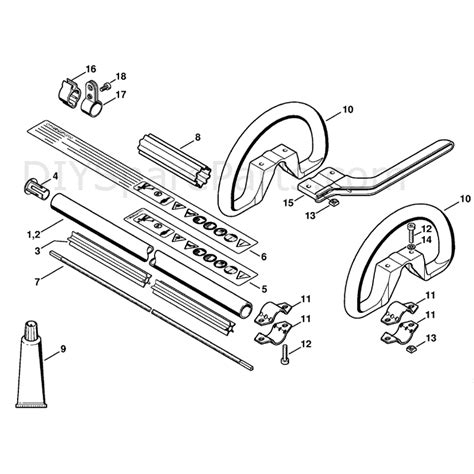 stihl fs  brushcutter fsr  parts diagram drive tube assembly fs  loop handle