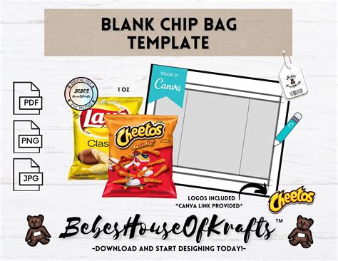 blank chip bag template instant  canva template etsy custom