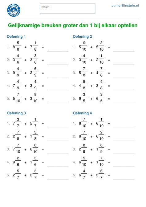 werkblad gelijknamige breuken groter   bij elkaar optellen geschikt voor groep