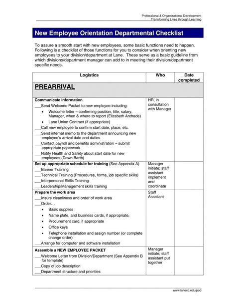 editable   employee orientation program checklist  examples