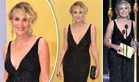 Sharon Stone 58 Oozes Sex Appeal As She Flaunts Cleavage In Plunging