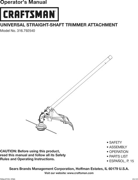 Craftsman 316792540 1201418l User Manual Straight Shaft Trimmer
