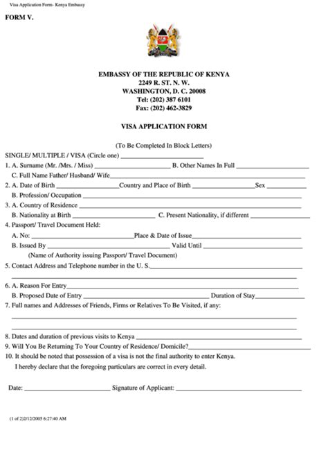 visa application form kenya embassy printable