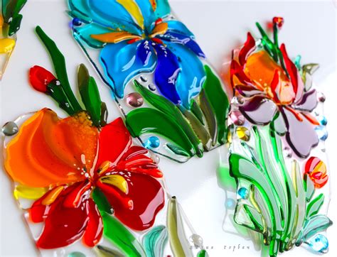 Flowers Fused Glass Artwork Fused Glass Ornaments Fused Glass Art