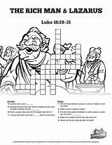 Rich Man Lazarus Puzzles School Sunday Crossword Worksheet Bible Parable Luke Activity 16 Lessons Kids Coloring Activities Pages Search Crafts sketch template