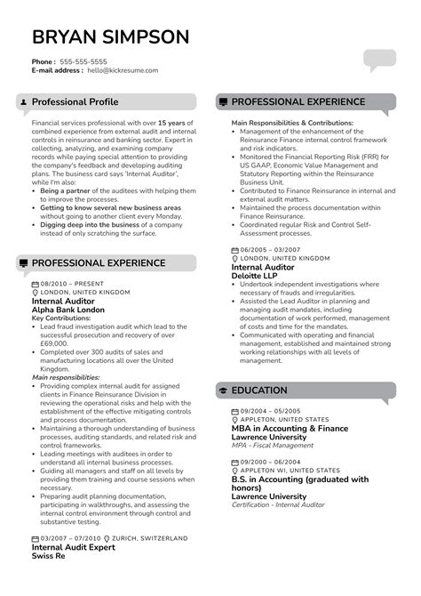 internal auditor resume sample kickresume