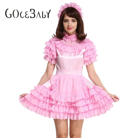sissy maid pink satin dress long dress cosplay costume tailor made