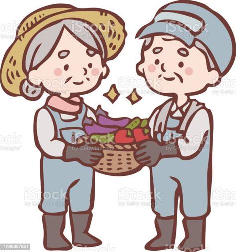 Farmer Grandpa And Grandma Who Harvest Vegetables Stock Illustration