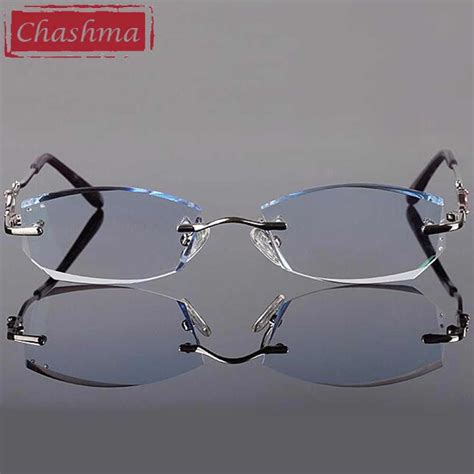 chashma brand ttianium rimless glasses dimond trimmed tint colored