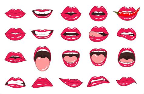 lips patch collection vector illustration of sexy doodle woman lips expressing different