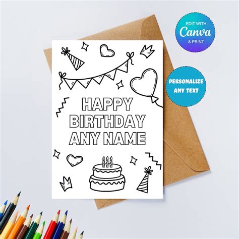 printable coloring birthday card  kids printable card  friends