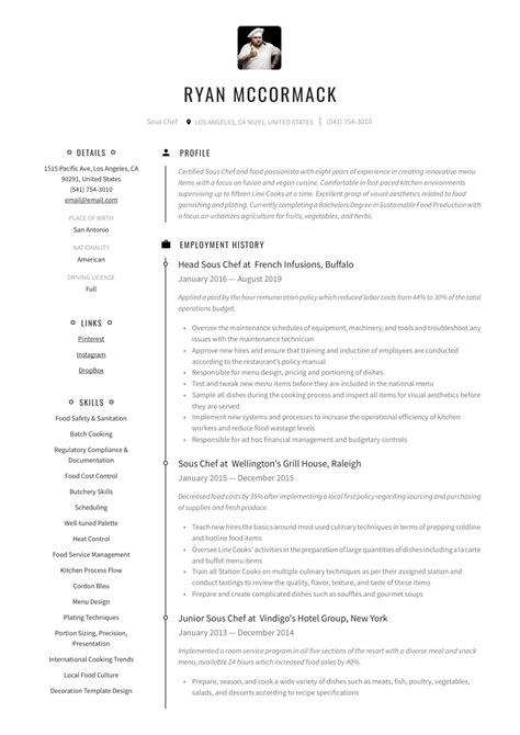 sous chef resumes guide  examples