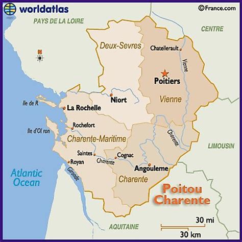 map   poitou charente region  france including poitiers la