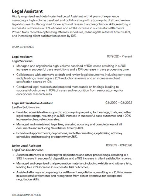 legal assistant resume examples  guidance