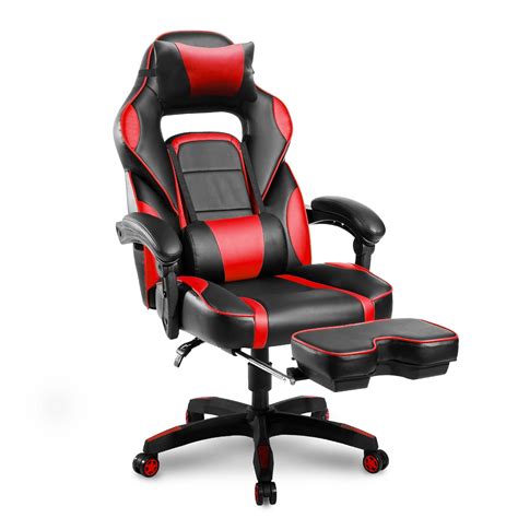 recliner gaming chair ergonomic computer chair  footrest  arms large size pu leather