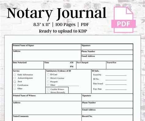 printable notary public journal template printable form templates