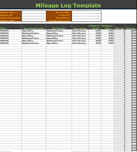 mileage log templates  ms word excel  log templates