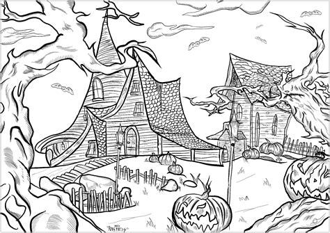 haunted houses halloween adult coloring pages