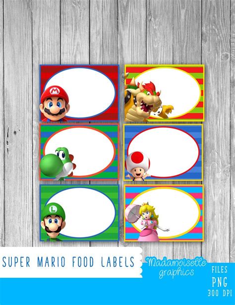 Mario Food Tags Labels Digital Etsy Super Mario Bros Birthday Party