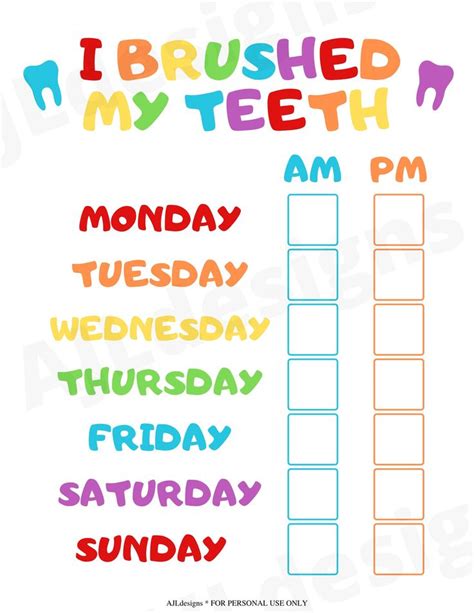 tooth brushing chart printable instant  etsy canada tooth
