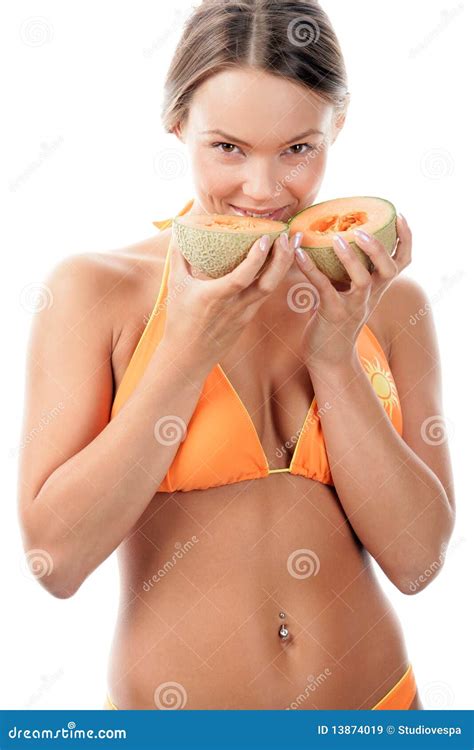 woman  cantaloupe stock image image  fruits fruit