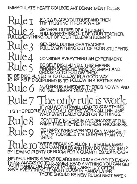 ten rules poster college art john cage words