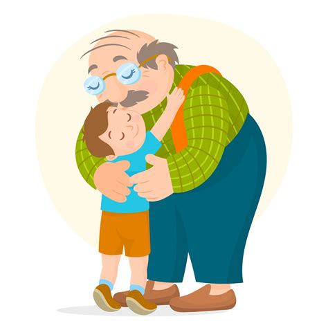 smiling grandfather hugging  grandson  love  vector art