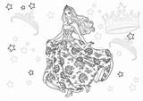 Coloring Barbie Pages Floral Dress Girls Coloringbay Doll Princess Color sketch template