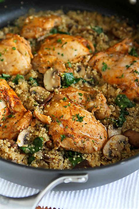 pot chicken quinoa mushrooms spinach easy dinner recipe