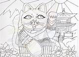 Cat Neko Maneki Lucky Coloring Tabby Diy sketch template