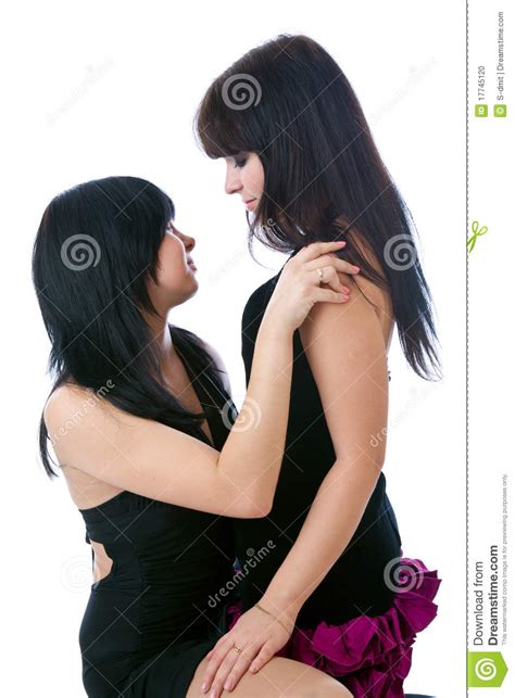 Duas Meninas Bonitas Da Lésbica Estão Prendendo Firmemente