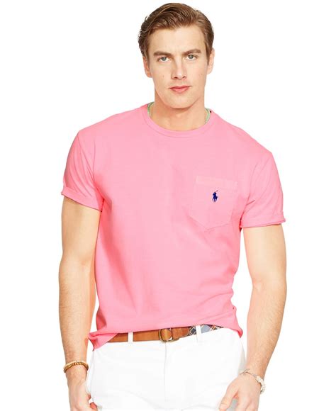 lyst polo ralph lauren classic fit neon jersey pocket crew neck  shirt  pink  men